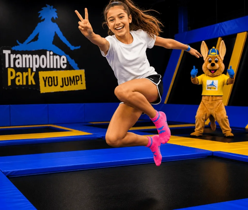 Adolescente sautant dans un parc de trampolines