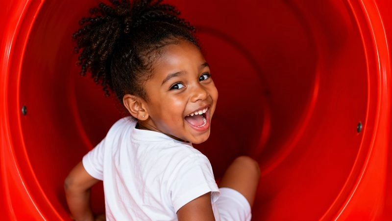 petite fille souriante toboggan parc enfant