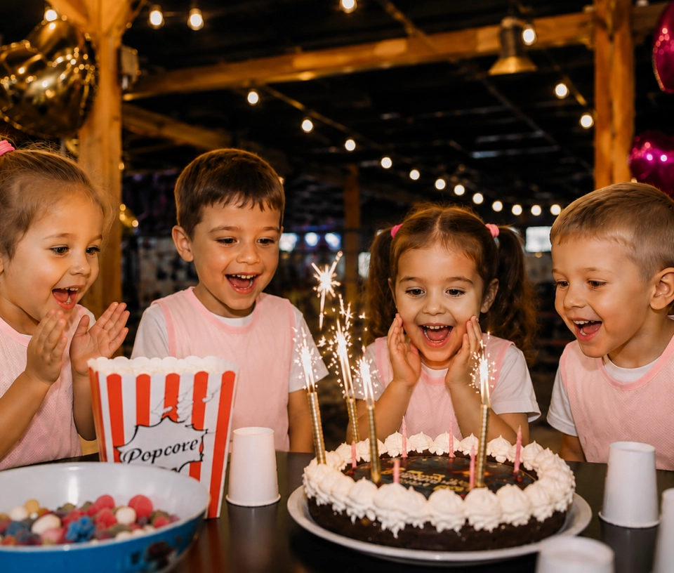Plusieurs enfants soufflant ses bougies anniversaire