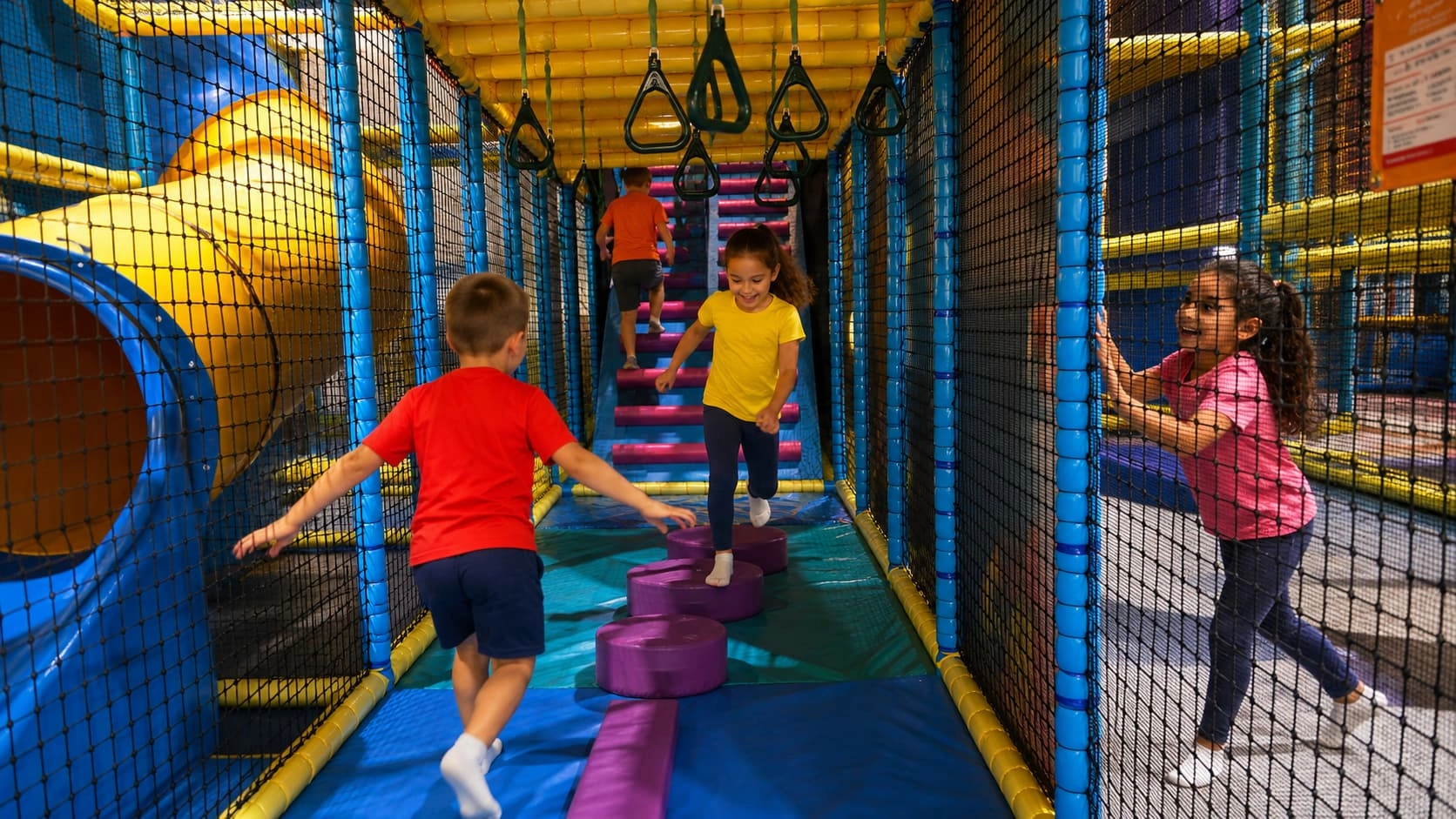 Enfants jouant dans l'espace ninja du parc you kids