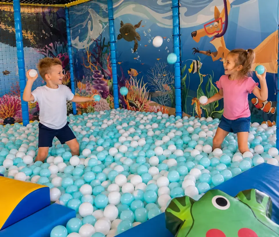 deux enfants jeu piscine à balle aire de jeux