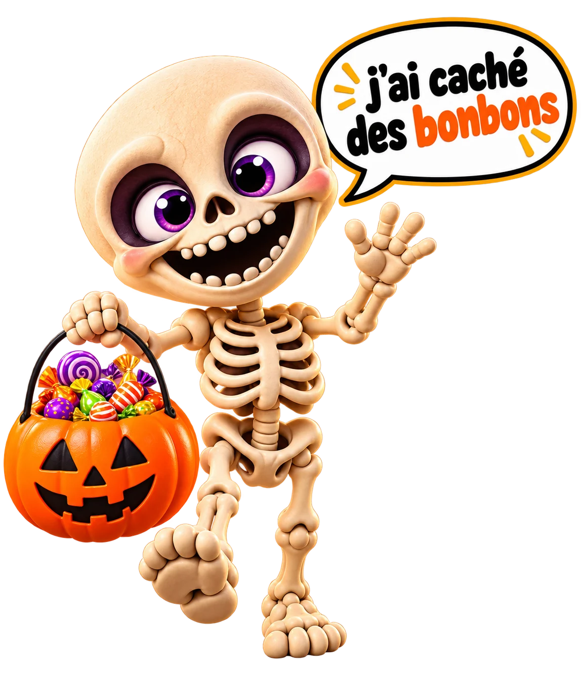 Mascotte squelette Halloween Kids Party avec bonbons